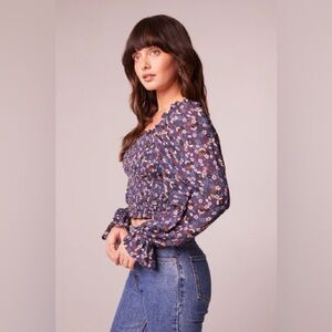 NWT Band Of The Free AGATHE PURPLE FLORAL SMOCKED TOP Bohemian Balloon Sleeve